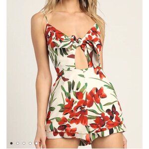 Lulu's Floral Tie-Front Jumpsuit in Red and Green